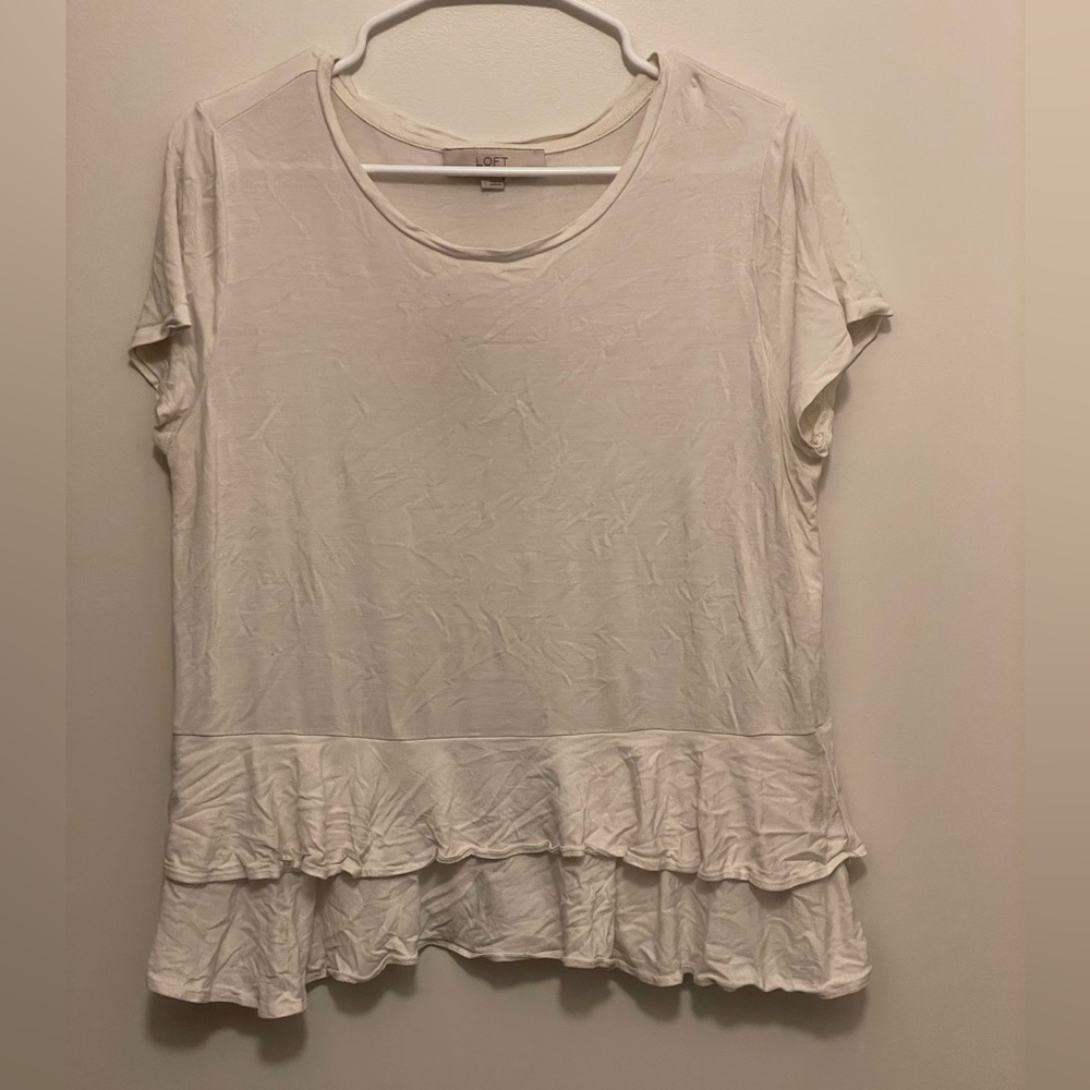 Loft White Peplum T-Shirt, Size L